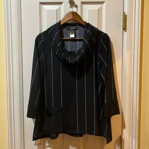 Ali Miles Womens Black w/White Stripes Cowl Neck Tunic Blouse Sz PM Artsy Boho